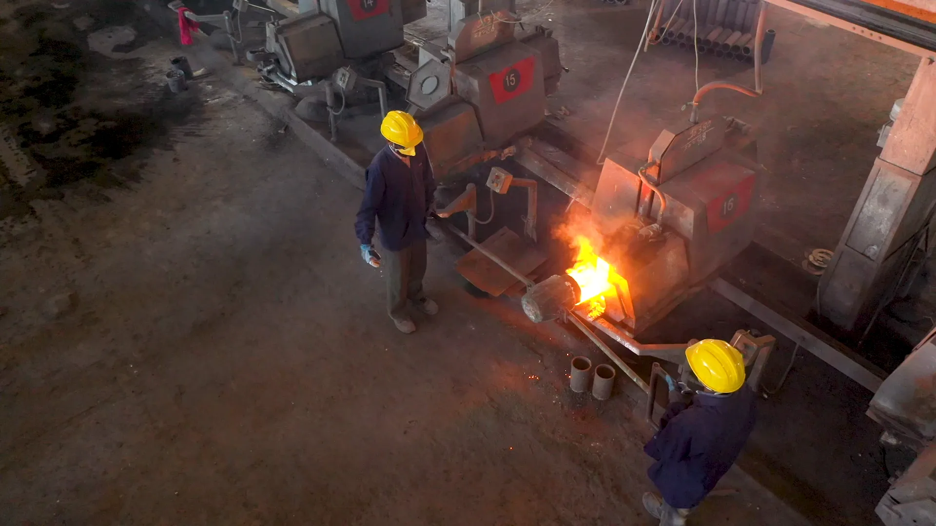 Molten iron being poured on the Esteem Auto foundry floor