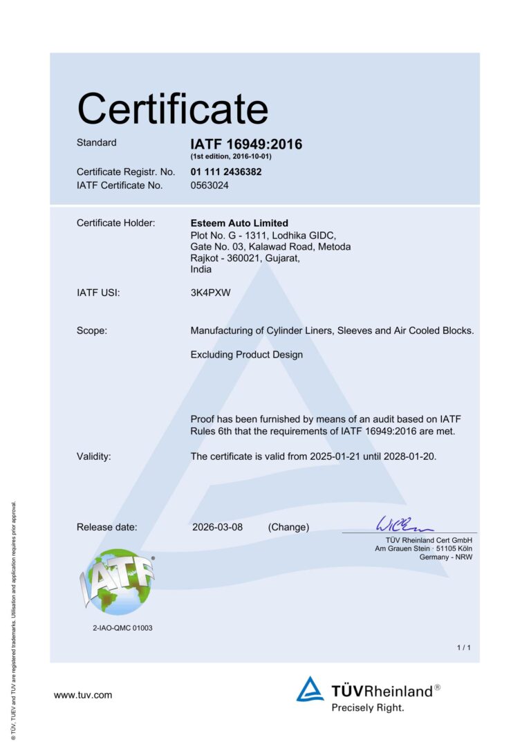 IATF 16949:2016 Certificate - Esteem Auto Limited