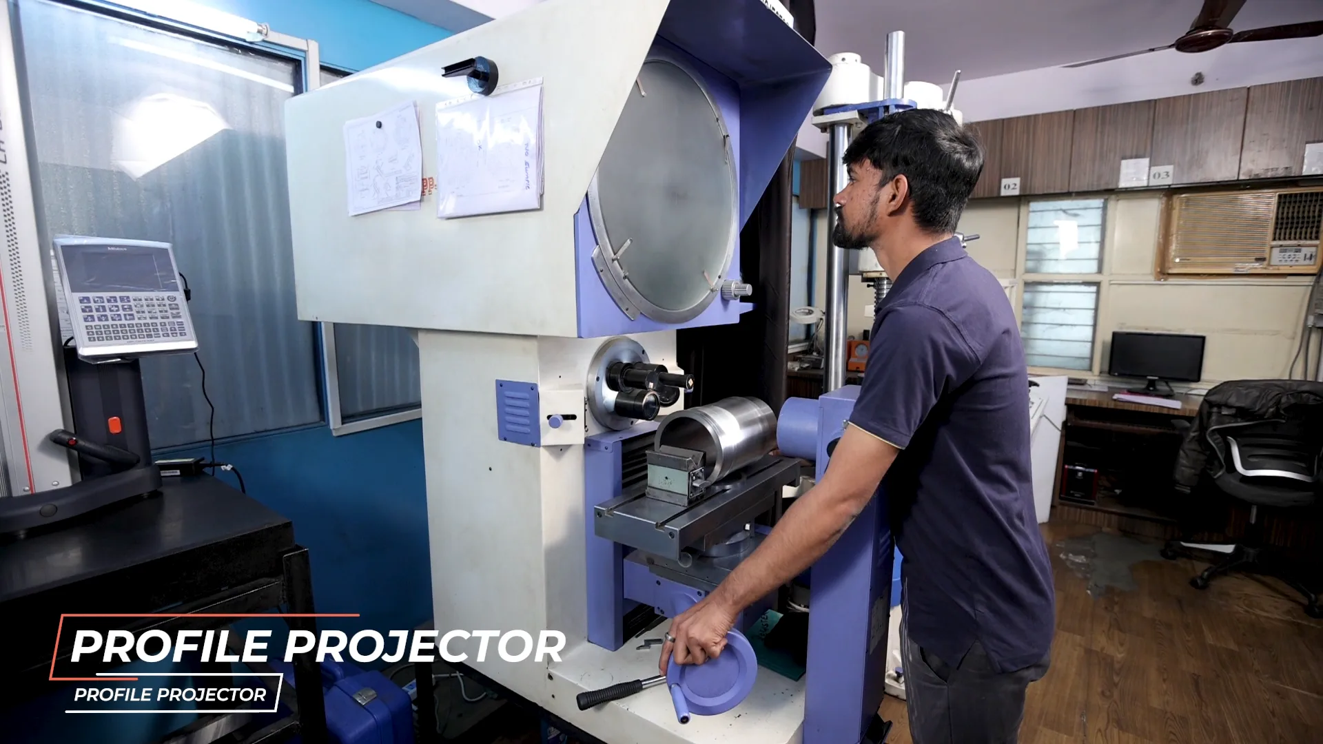 Profile projector with 500 mm screen used for optical dimensional inspection at Esteem Auto