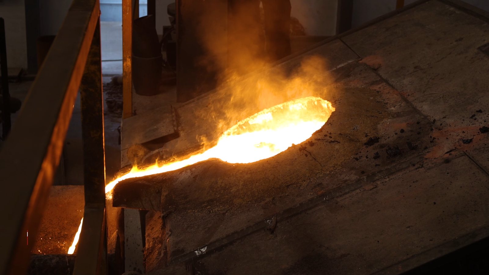 Molten iron poured from an induction furnace at Esteem Auto